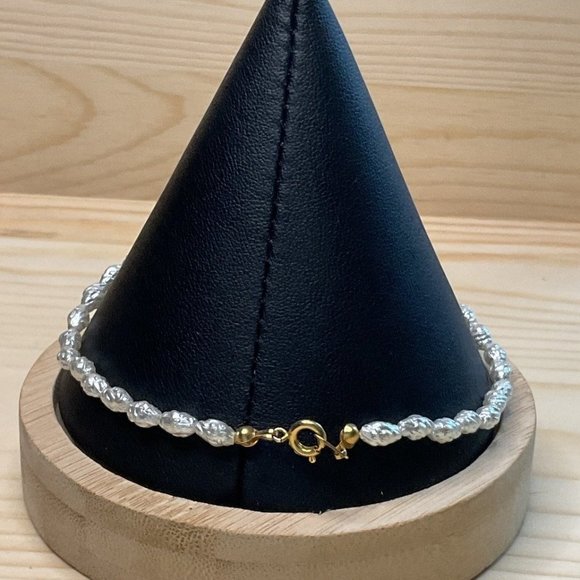 Rice Pearl Anklet Gold Tone Spring Ring Clasp Anklet - Picture 3 of 3